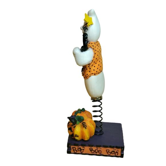 Halloween Ghost Swaying Spring Magnetic Figure Black Cat w Box 6.5" Avon 2002 - Picture 5 of 10